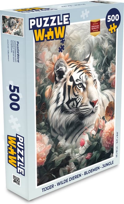 Puzzel Tijger - Wilde dieren - Bloemen - Jungle - Legpuzzel - Puzzel 500 stukjes