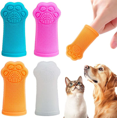 Famanu – Set van 4 Siliconen Tandenborstels voor Huisdieren – Gekleurde Vingertandenborstels - Herbruikbaar en Praktisch