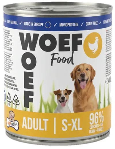 Woef Woef Adult - Natvoer Hond - Hondenvoer - Kip - 6 x 200g - Hypoallergeen - Graanvrij