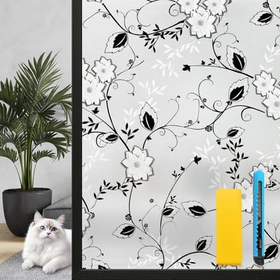 Raamfolie Privacy - Decoratieve Sticker - Meer Privacy - Zonder Lijm - 44.5 x 200 cm - Mat Zwart Wit