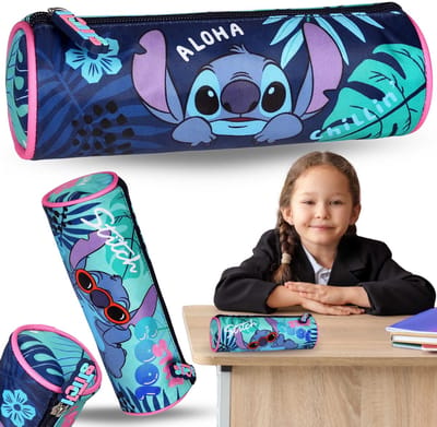 DISNEY Stitch ALOHA Blauwe pennenetui voor schoolmeisjes, TUBA, etui voor schoolspullen 22x8x8cm