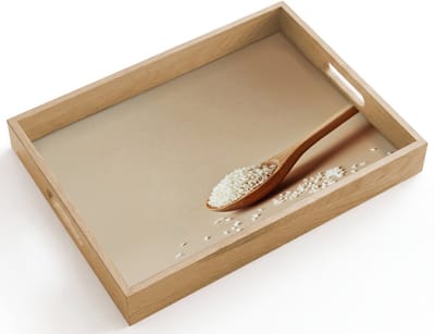 Dienblad hout 40x30 cm - Schootdienblad - Lepel - Rijst - Hout - Beige - Borrelplank rechthoek - Plateau dienbladen