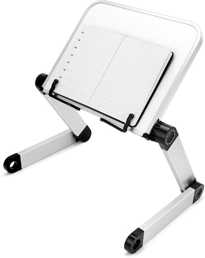 Dailygoods - QWORK® verstelbare boekenstandaard, leesstandaard van aluminiumlegering, kookboekenhouder, opvouwbaar, wit