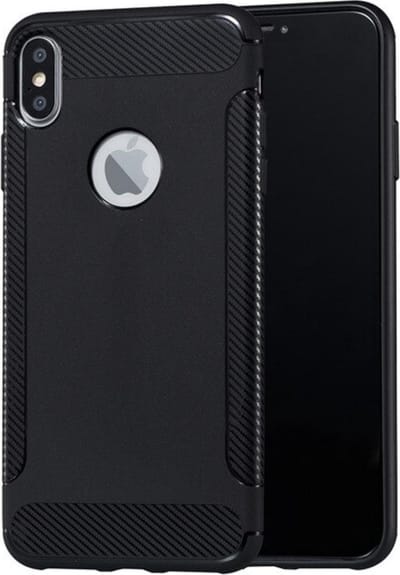 Geschikt voor Luxe Apple iPhone X - iPhone XS hoesje – Zwart – Hoogwaardig TPU Carbon Fiber Case – Shockproof Cover
