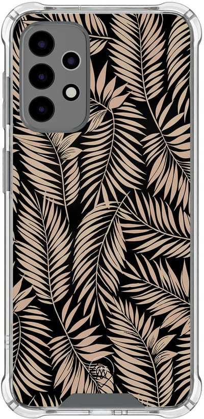 Hoesje (shockproof) geschikt voor Samsung Galaxy A52 5G - Palm silhouette - Extra sterke case - TPU/polycarbonaat - Natuur - Zwart, Bruin, Transparant
