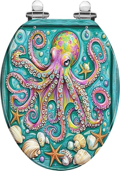 Decoratieve WC-bril - Toiletzitting Hars - Badkamer Decoratie - Stil Sluitend - Langwerpig Model - Turquoise Octopus