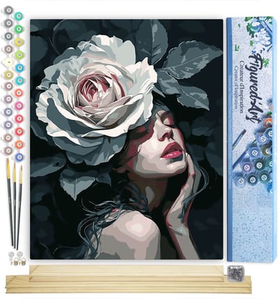 Figured'Art Schilderen op Nummer Volwassenen canvas Dame van de Roos - Handwerk acrylverf Kit DIY Compleet - 40x50cm met DIY houten lijst