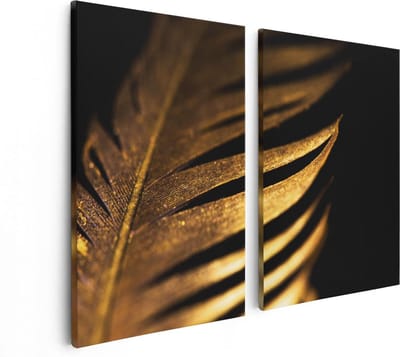 Artaza Canvas Schilderij Tweeluik Gouden Veer  - 80x60 - Foto Op Canvas - Canvas Print