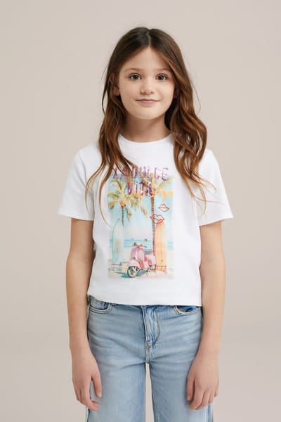 WE Fashion Meisjes cropped T-shirt met embroidery, 2- pack