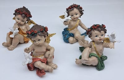Denza - Kerst engelen set van 4 stuks materiaal polyserin - mooie engel met vogel - decoratie