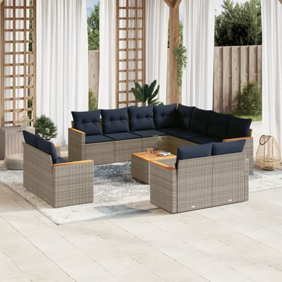 vidaXL - 12-delige - tuinbankset - met - kussens, - grijs - polyrotan