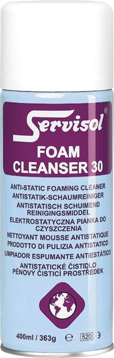 Servisol Foam Cleanser 30 - professionele schuimreiniger - universeel toepasbaar - antistatisch - spuitbus 400ml (werkt uitstekend tegen vet en nicotineaanslag)