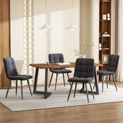 MODFU - 5-Delige Eethoek - Met 4 Stoelen En Tafel - Modern - Voor Keuken Of Eetkamer - MDF - Walnootkleurig