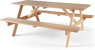 Picknicktafel Hout - Buitenmeubel Tuin - Gezellig Buiten Eten - Weerbestendig Gelakt - 183x153x73 cm - Natuurlijk Hout