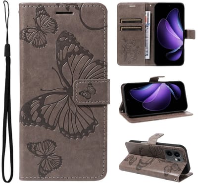 Coverup Hoesje - Geschikt voor OPPO Reno13 F / FS 5G Hoesje - Coverup Vlinders Book Case - Taupe Grijs