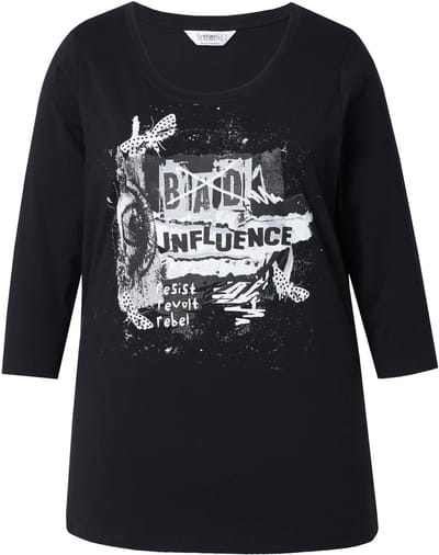Angel of Style - Dames - T-shirt classic fit collageprint 3/4-mouw - Zwart - Maat 44