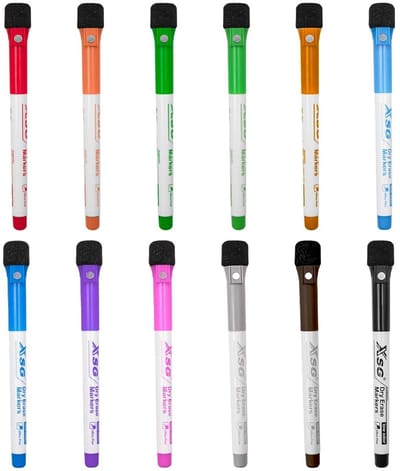 Dailygoods- Whiteboard-pennen 12 Stuks - Magnetische Whiteboardmarkers - Droog uitwisbaar - Fijne punt 1-2 mm - Hoog gepigmenteerde inkt - Geurarm en sneldrogend