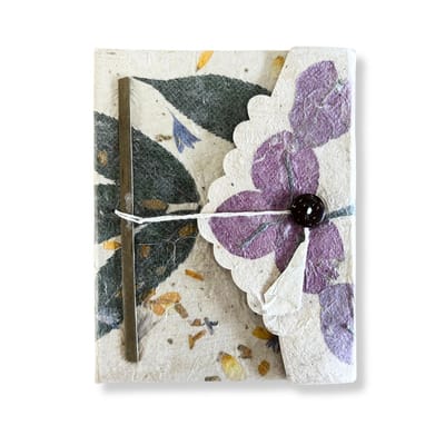 Ancient Wisdom - Notitieboek - Mini Lokta notitieboekje gemengd blauw katoen 12x8cm - handgemaakt - blanco pagina's - cadeau - reisdagboek - notitieboek - klein - papier