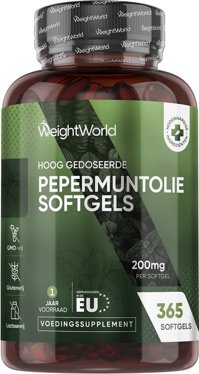 WeightWorld Pepermuntolie capsules - 200 mg pure pepermuntolie per portie - 365 softgels voor 1 jaar voorraad