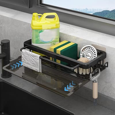 Keukenspoelbak organizer hangend zonder boren - multifunctioneel 2-in-1 keukenafvoerrek - sponshouder voor keukengerei - zwart sponshouder gootsteen magnetische