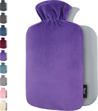Qomfor Kruik met Zachte Fleece Hoes - 1,8 liter - Warmwaterkruik voor Pijnverlichting en Ontspanning - Paars