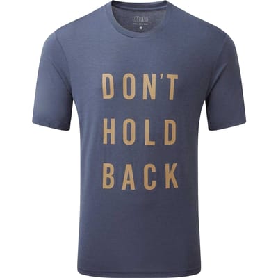 dhb T-shirt voor heren: 'Houd je niet in' (Stemming Indigo)