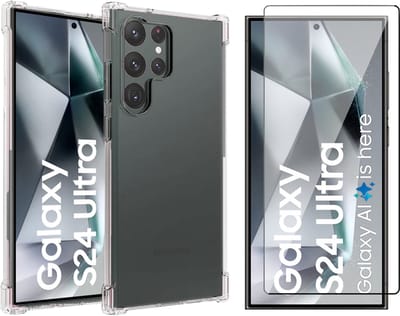 Hoesje geschikt voor Samsung Galaxy S24 Ultra - Screenprotector Volledig Dekkend Glas - Shockproof Transparant