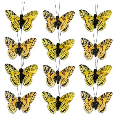 Dailygoods- Decoratieve Vlinders 12-delige Set - Handgekleurde Vlinders - Metalen Clips - Zachte Veren/Tule - Kleurrijke Decoratie - Glitter Accenten - Decoratievlinders