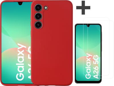 Hoesje geschikt voor Samsung Galaxy A26 hoesje zacht siliconen met 2 Stuks gehard glas Screenprotectors- Arara backcover - Rood