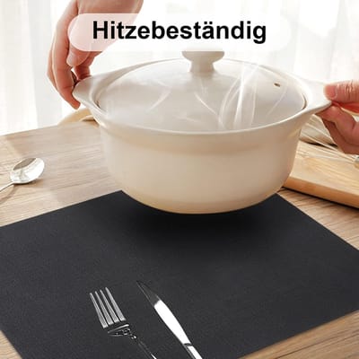 Candala - Placemats, afwasbaar, 6-delige set, waterdichte placemats, afwasbaar, dubbelzijdig, leer, antislip, mooie tafelonderzetters, zwart