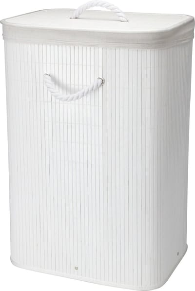 Storage Solutions Wasmand - bamboe hout - met deksel - wit - 40 x 30 x 60 cm - 70 liter - opvouwbaar