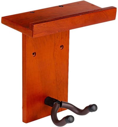 Gitaar Wandhanger - Gitaarhaak Instrumentenhouder - Instrumenten Opbergen - Met Plectrumhouder - 8 x 14 x 8 cm - Houtkleur