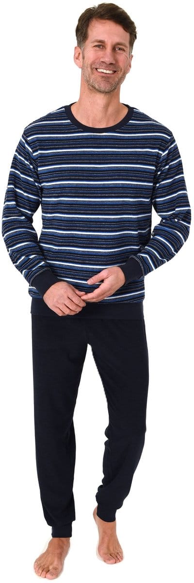 Heren pyjama in badstof met manchetten in een stijlvolle blokstreep-look - ook in oversize