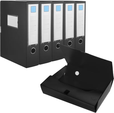 Set van 6 Vouwbare A4 Plastic Boxen voor Documenten, Ideaal voor Kantoor en School, Zwart