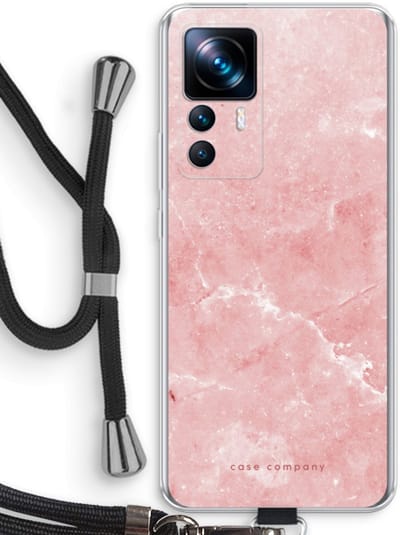 Case Company® - Hoesje met koord geschikt voor Xiaomi 12T hoesje met Koord - Roze marmer - Telefoonhoesje met Zwart Koord - Bescherming aan alle Kanten en Over de Schermrand