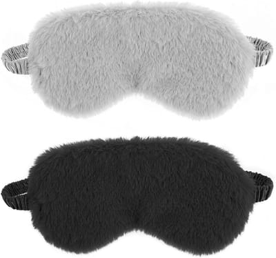 Zachte Plush Oogmasker Set van 2 - Comfortabele Slaapblinddoek voor Ontspanning, Naps en Reizen - Ideaal Cadeau voor Vrouwen en Mannen (Zwart, Grijs)