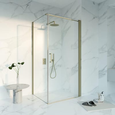 FugaFlow Eccelente Vetro Douchecabine - 100x80x200 - Profiel veiligheidsglas - anti kalk - Geborsteld Messing PVD (Goud)