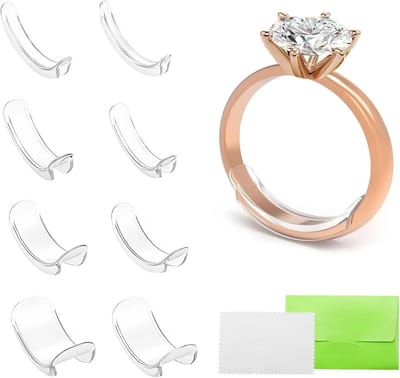 Set van 8 Onzichtbare Ringmaatverstellers met Zilverdoek en Zelfklevende Ringmaat voor Perfecte Pasvorm