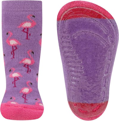 Ewers Antislipsok - Lilapaars/Roze & Roze Flamingo's - Elastisch - Siliconenzool-19/20