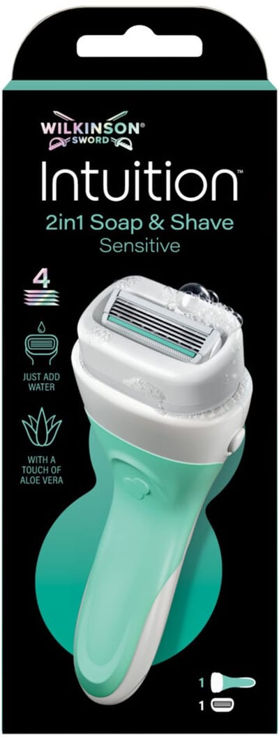 Wilkinson Sword Intuition 2in1 Soap and Shave Sensitive Skin-scheermesjes voor vrouwen met een gevoelige huid, scheersysteem + 1 navulmesje