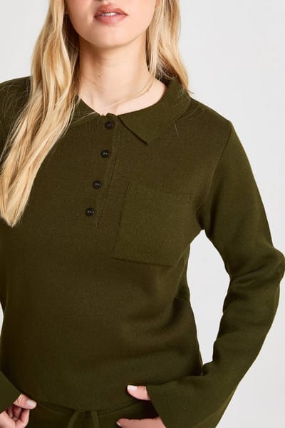 boohoo Dames Petite Set Met Gekraagde Knooptop En Rechte Broek | Khaki | Maat: Small