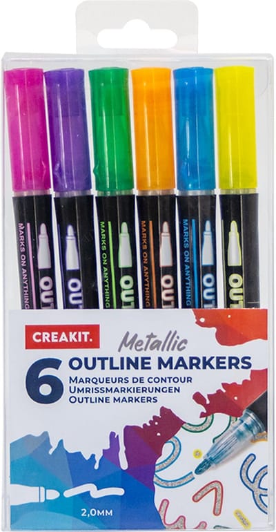 CREAKIT. Outline Markers – 6 stuks – Outline markers Gekleurd – Permanent Marker – Marker Set – Glitterstiften – Markeerstiften