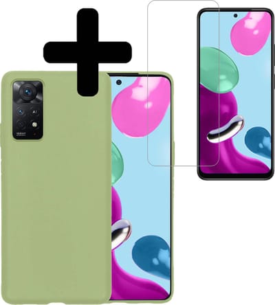 Hoesje - Met Screenprotector - Geschikt voor Xiaomi Redmi Note 11 - Sterk & Shockproof - Back Cover - Siliconen Case - Telefoon Hoes - Telefoonhoesjes - Groen