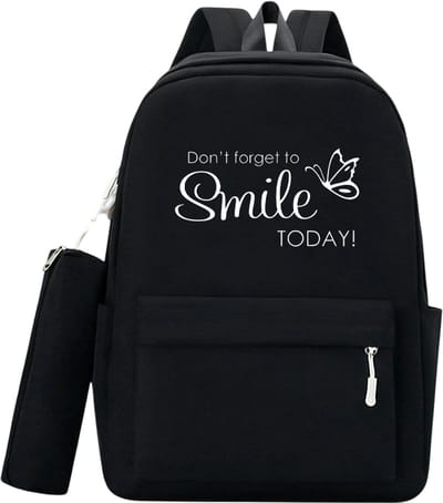 Rugzak dames | Don't forget to Smile Today! | Zwart | Vlinderpatroon rugtas | Schattige Rugzak | Rugzak met Text | Rugzak meisje | Mooie rugzakken met vlinder | 20 liter