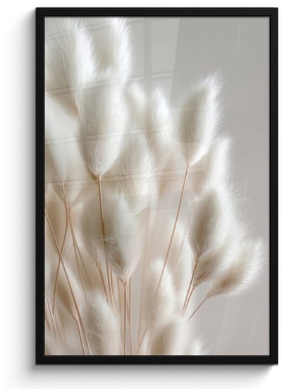 Poster in lijst - Fotolijst 60x90 cm - Posters - Pluimen - Beige - Minimalistisch - Posterlijst zwart - Decoratie - Wanddecoratie woonkamer - Muurdecoratie slaapkamer