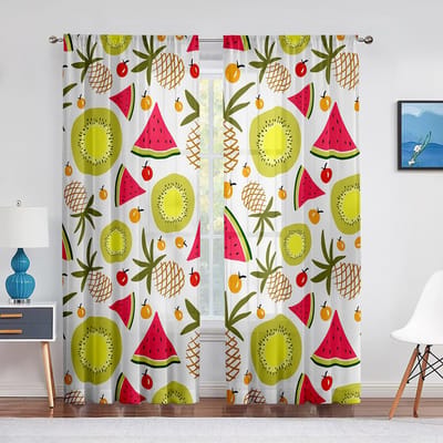 Cartoon Fruit Raam Tule Gordijnen voor Woonkamer Kinderkamer Keukendecor Watermeloen Kiwi Ananas Transparant Voile Gordijn 1 PCS W100XH250cm&Grommet Top
