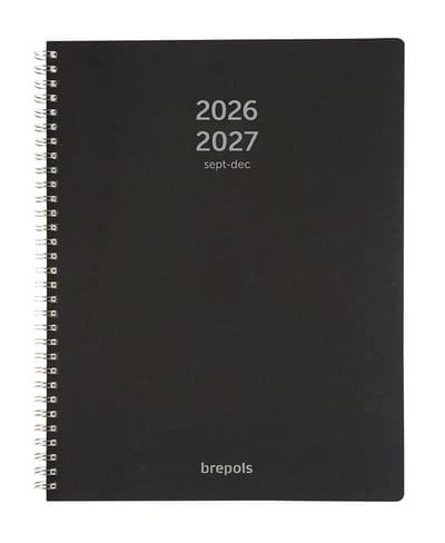 Brepols agenda 2026-2027 - A4 POLYPROP - Schoolagenda - 16 maanden - 1 week per 2 pagina's - Wire-O - Weekoverzicht - Zwart - 21 x 27 cm