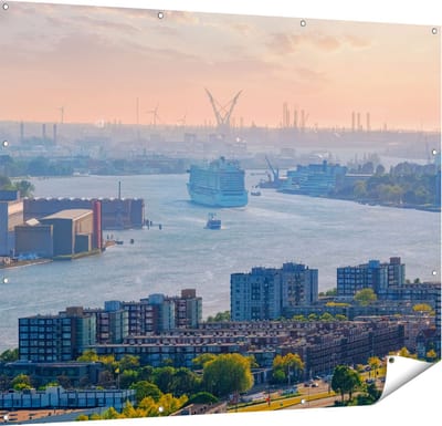 Gards Tuinposter Rotterdamse Haven bij het Water - 150x120 cm - Tuindoek - Tuindecoratie - Wanddecoratie buiten - Tuinschilderij