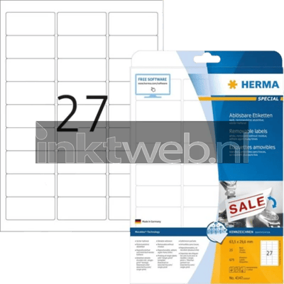 Herma 4347 Verwijderbare papieretiket 63,5 x 29,6mm wit (Origineel)