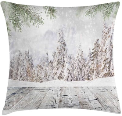 ABAKUHAUS winterkussenhoes – dubbelzijdig bedrukt – 45 × 45 cm – wit/beige/groen